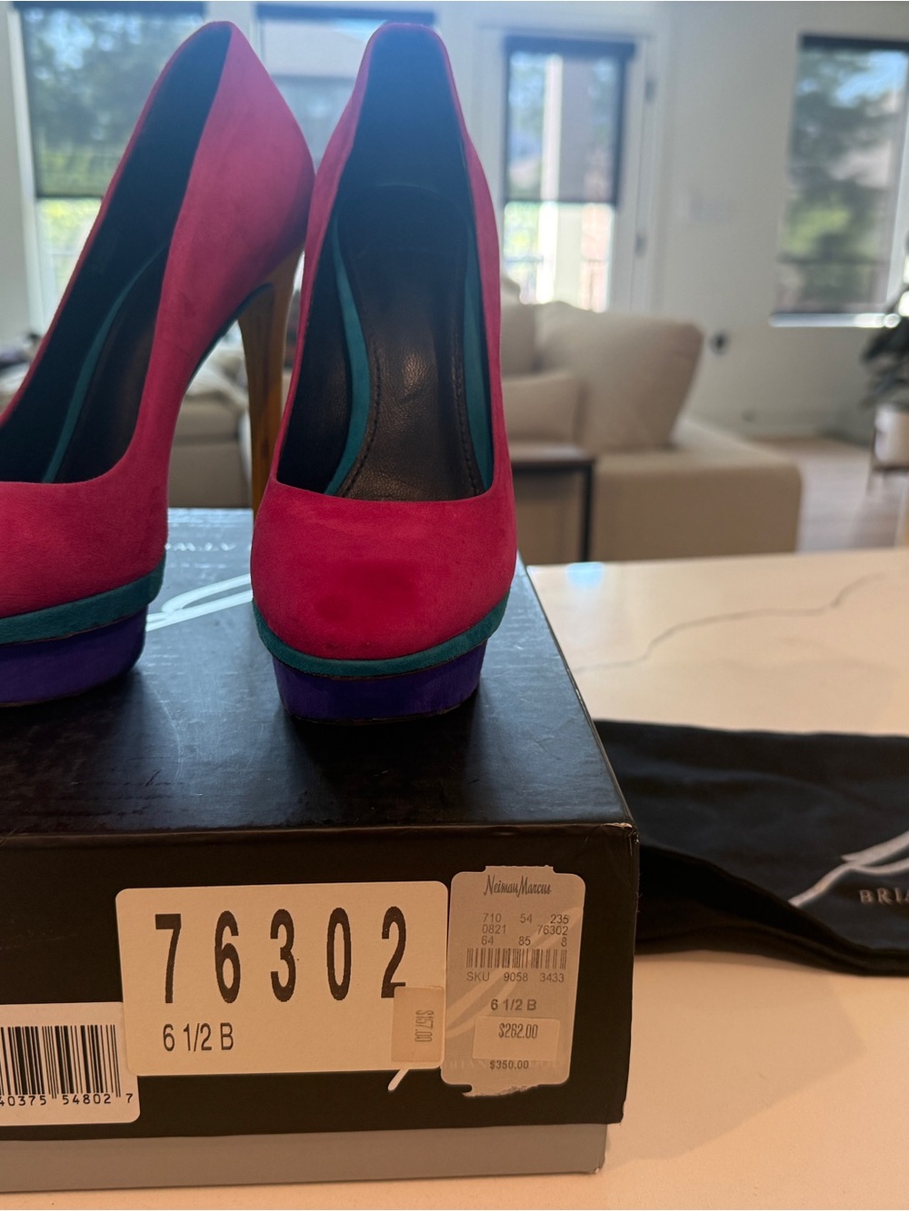 Brian Atwood Fontanne Multi Colorblock Suede Platform Pump - Picture 6 of 7